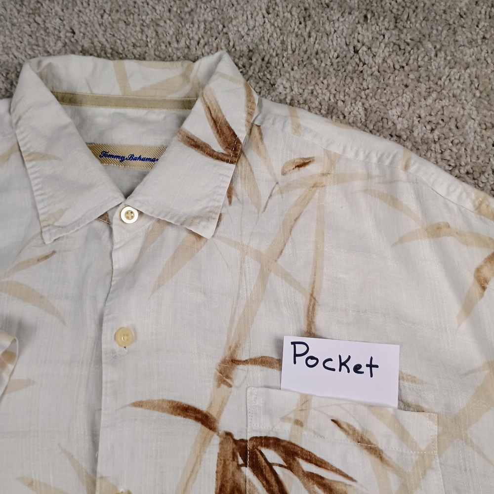 Tommy Bahama 100% Linen Shirt Mens XXL Bamboo Hawaiian Casual Short Sleeve Beige - Picture 5 of 14